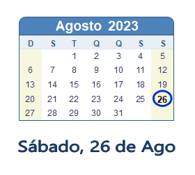 26 Agosto 2023 calendario