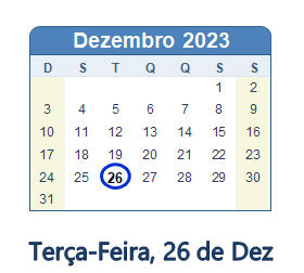 26 Dezembro 2023 calendario