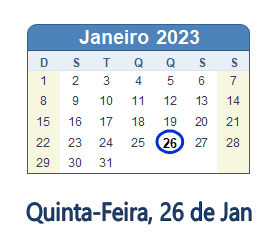 26 Janeiro 2023 calendario