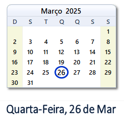 26 Março 2025 calendario
