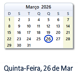 26 Março 2026 calendario