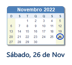 26 Novembro 2022 calendario