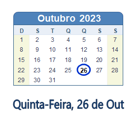 26 Outubro 2023 calendario