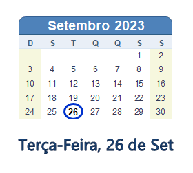 26 Setembro 2023 calendario
