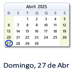 27 Abril 2025 calendario