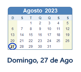 27 Agosto 2023 calendario