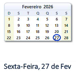 27 Fevereiro 2026 calendario