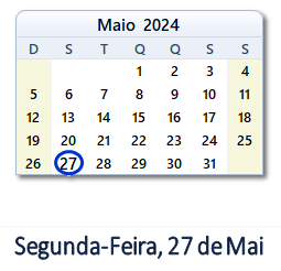 27 Maio 2024 calendario