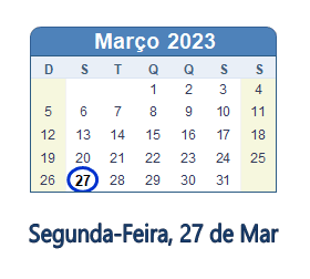 27 Março 2023 calendario