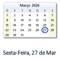 27 Março 2026 calendario