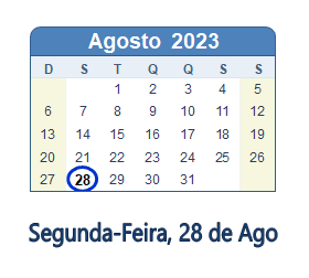 28 Agosto 2023 calendario