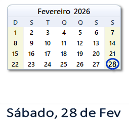 28 Fevereiro 2026 calendario