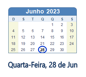 28 Junho 2023 calendario