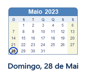 28 Maio 2023 calendario