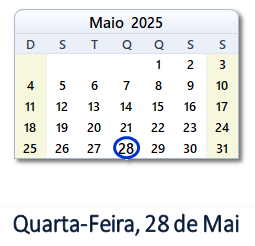 28 Maio 2025 calendario