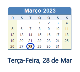 28 Março 2023 calendario