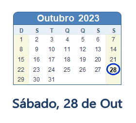 28 Outubro 2023 calendario