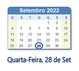 28 Setembro 2022 calendario