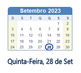 28 Setembro 2023 calendario