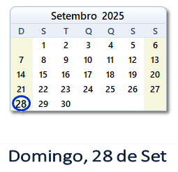 28 Setembro 2025 calendario