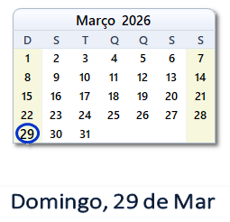 29 Março 2026 calendario
