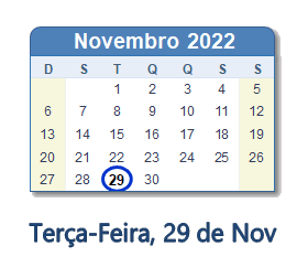 29 Novembro 2022 calendario