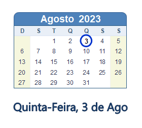 3 Agosto 2023 calendario
