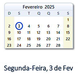 3 Fevereiro 2025 calendario