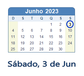 3 Junho 2023 calendario