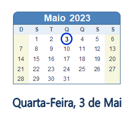 3 Maio 2023 calendario