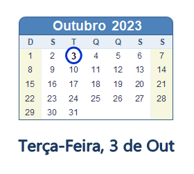 3 Outubro 2023 calendario