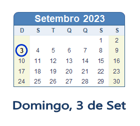 3 Setembro 2023 calendario