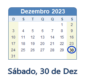 30 Dezembro 2023 calendario