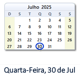 30 Julho 2025 calendario