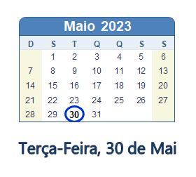 30 Maio 2023 calendario