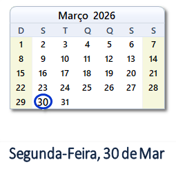 30 Março 2026 calendario