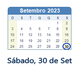 30 Setembro 2023 calendario