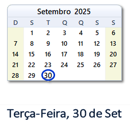30 Setembro 2025 calendario