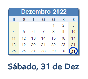 31 Dezembro 2022 calendario