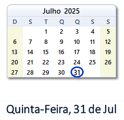 31 Julho 2025 calendario
