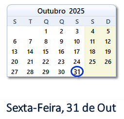 31 Outubro 2025 calendario