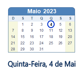 4 Maio 2023 calendario