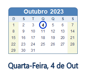 4 Outubro 2023 calendario