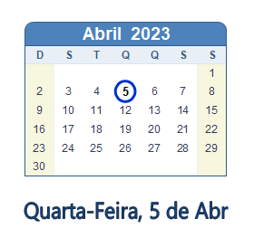 5 Abril 2023 calendario