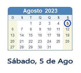 5 Agosto 2023 calendario