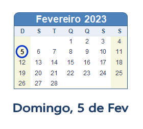 5 Fevereiro 2023 calendario
