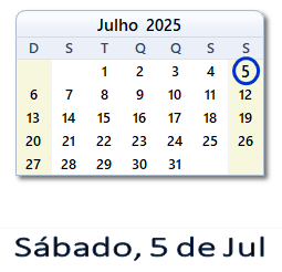5 Julho 2025 calendario