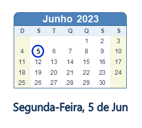 5 Junho 2023 calendario