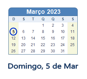 5 Março 2023 calendario