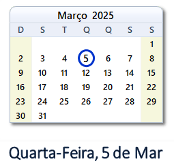 5 Março 2025 calendario